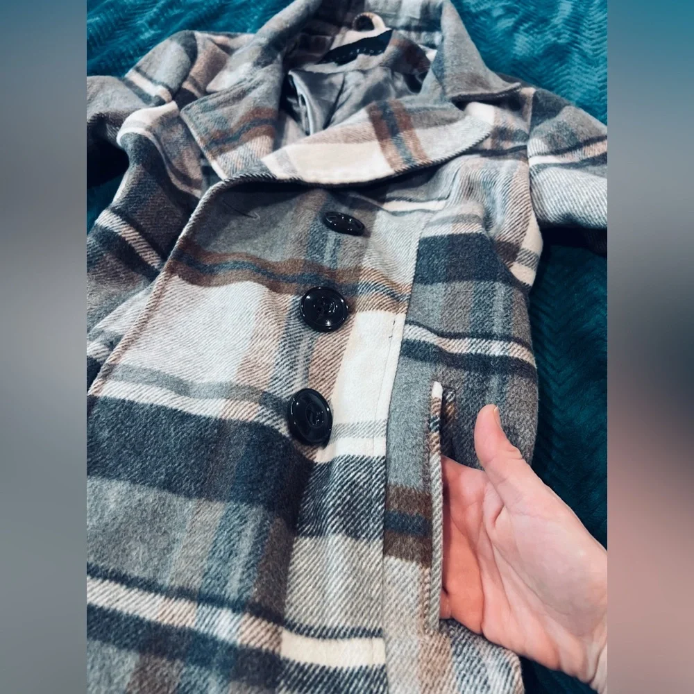 Attention Classic Gray Plaid Preppy Peacoat Women’s Small - Picture 7 of 8